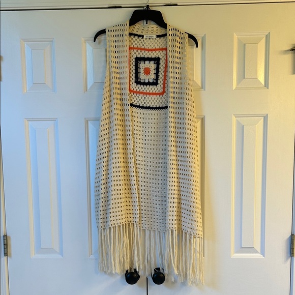 Blu Pepper Sweaters - Blu Pepper Cream Crochet Fringe Vest